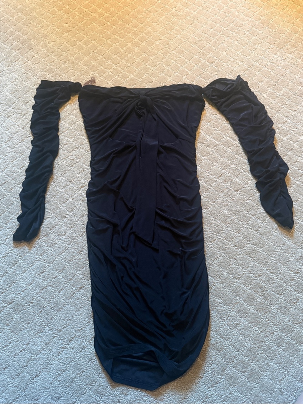 Black Off-Shoulder Ruched Long Sleeve Dress